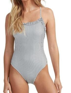 Roxy Bico Mind of Freedom Striped Ribbed One Piece Swimsuit White Black Large